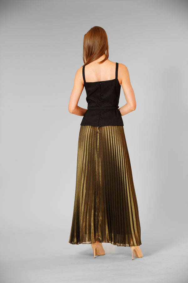 Julia Jordan SLVLESS MIX MEDIA BELTED PLEATED SKIRT DRESS BLACK MULTI