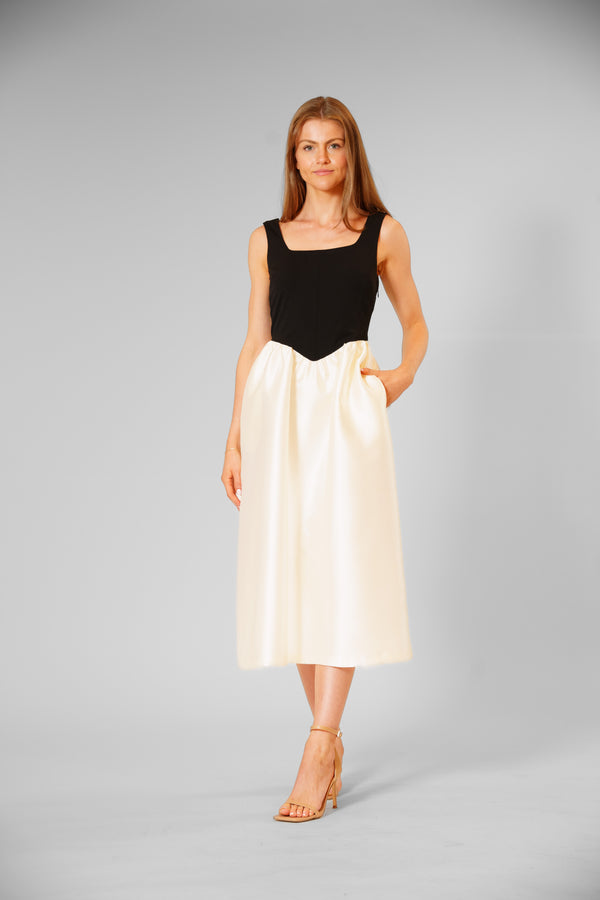 Julia Jordan SLVLESS SCUBA CREPE & MIKADO EVENING DRESS BLACK/IVORY