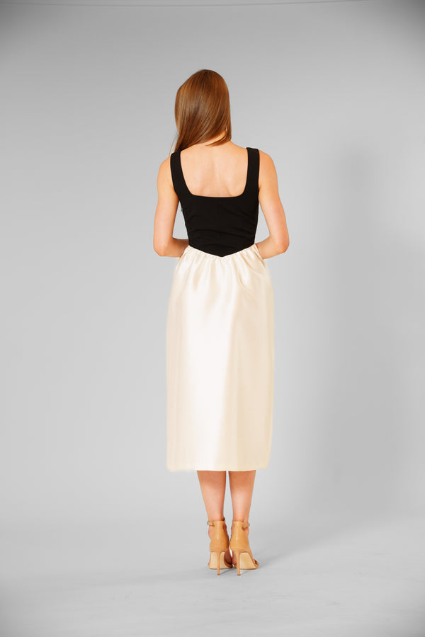 Julia Jordan SLVLESS SCUBA CREPE & MIKADO EVENING DRESS BLACK/IVORY
