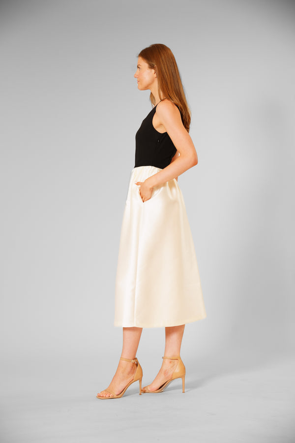Julia Jordan SLVLESS SCUBA CREPE & MIKADO EVENING DRESS BLACK/IVORY