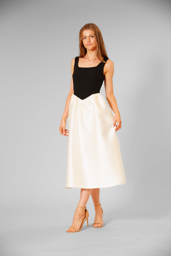 julia jordan SLVLESS SCUBA CREPE & MIKADO EVENING DRESS BLACK/IVORY