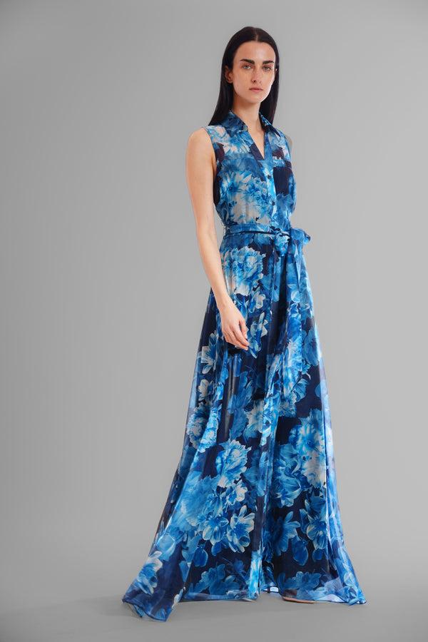 Julia Jordan SLVLESS SHIRT DRESS WITH TIE WAIST BLUE MULTI