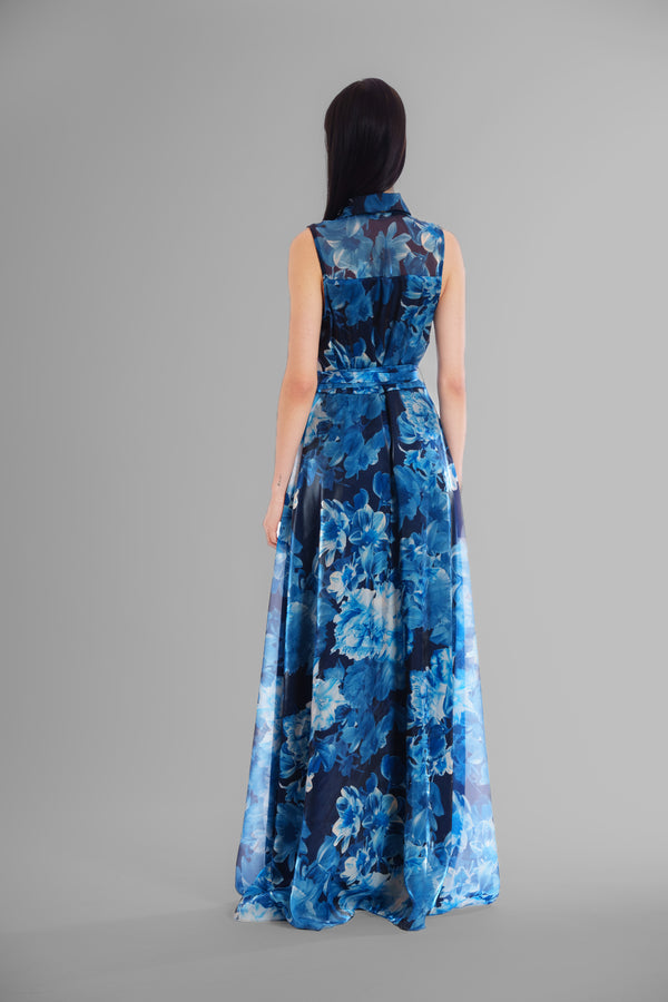 Julia Jordan SLVLESS SHIRT DRESS WITH TIE WAIST BLUE MULTI