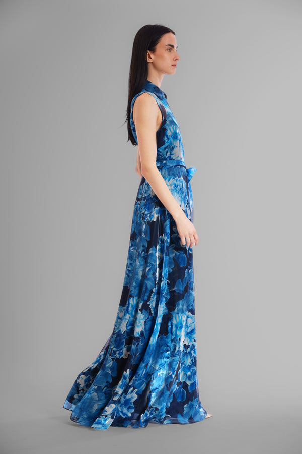 Julia Jordan SLVLESS SHIRT DRESS WITH TIE WAIST BLUE MULTI