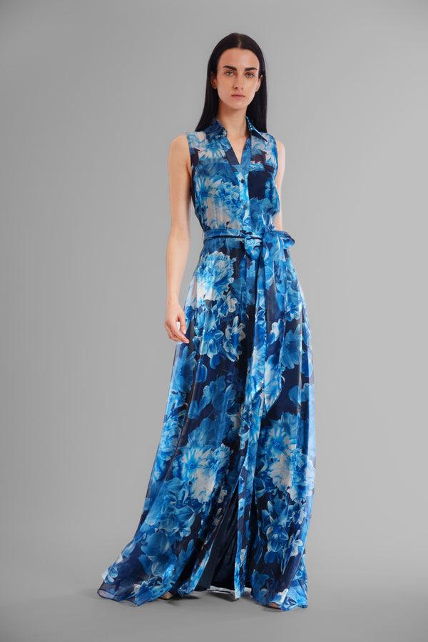 julia jordan SLVLESS SHIRT DRESS WITH TIE WAIST BLUE MULTI