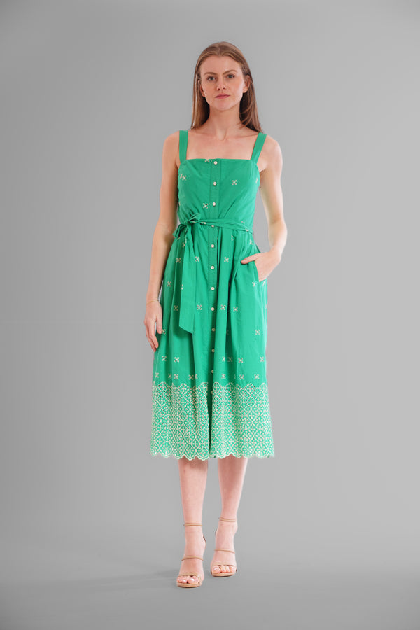 Julia Jordan SLVLESS SWEETHEART NECK BUTTON UP MIDI DRESS GREEN