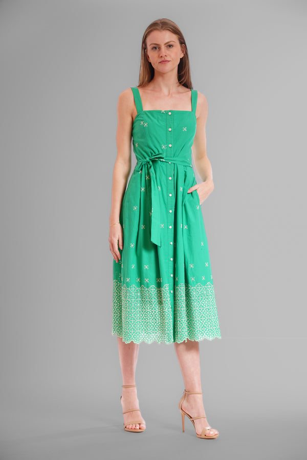 julia jordan SLVLESS SWEETHEART NECK BUTTON UP MIDI DRESS GREEN
