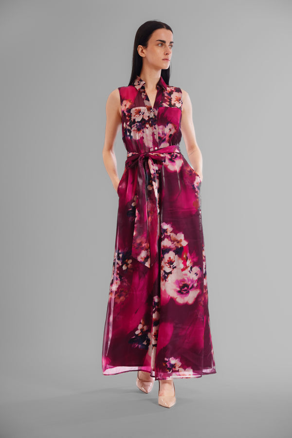 Julia Jordan SLVLESS WIDE LEG JUMPSUIT W/ SELF SASH PURPLE MULTI