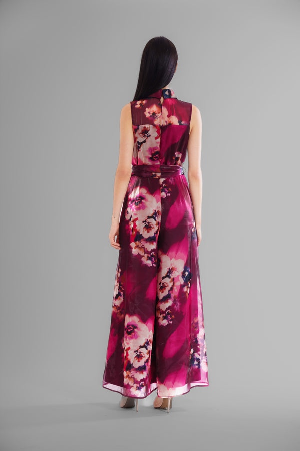 Julia Jordan SLVLESS WIDE LEG JUMPSUIT W/ SELF SASH PURPLE MULTI