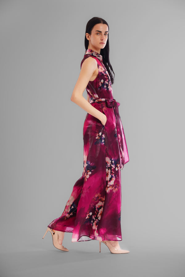 Julia Jordan SLVLESS WIDE LEG JUMPSUIT W/ SELF SASH PURPLE MULTI