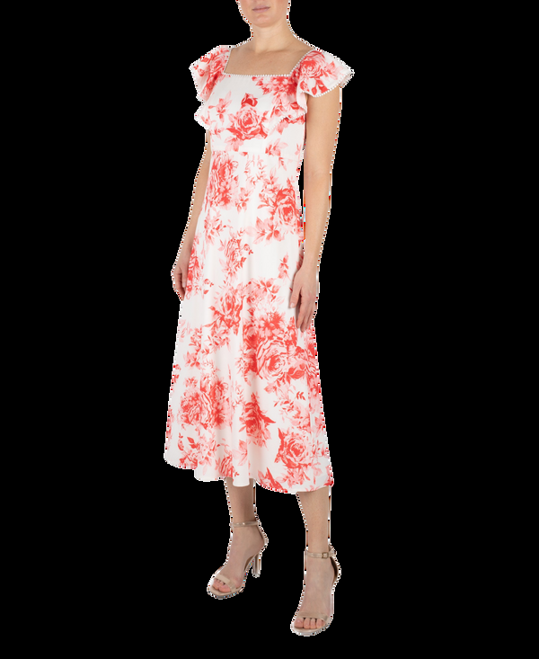 Julia Jordan Square Neck Printed Crepe Midi Ivory Multi