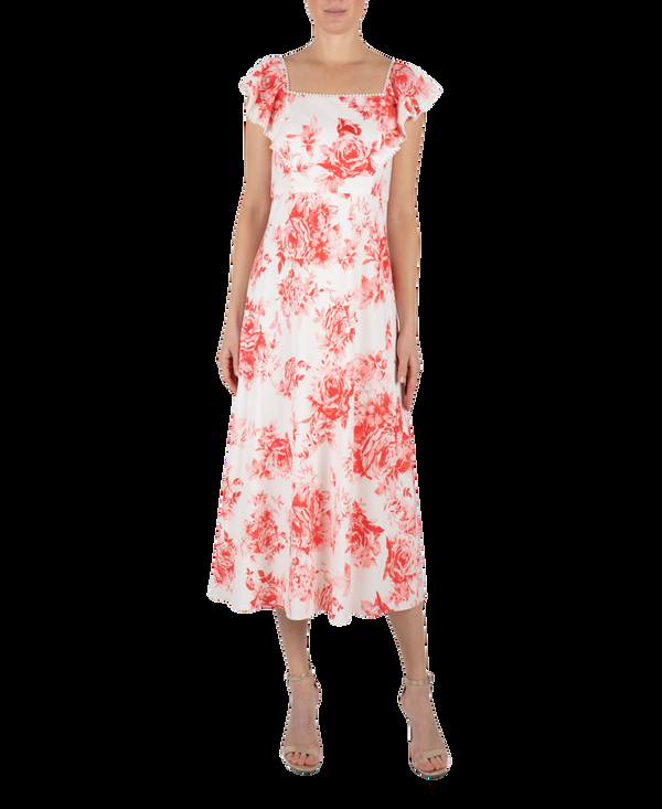 julia jordan Square neck printed crepe midi Ivory Multi