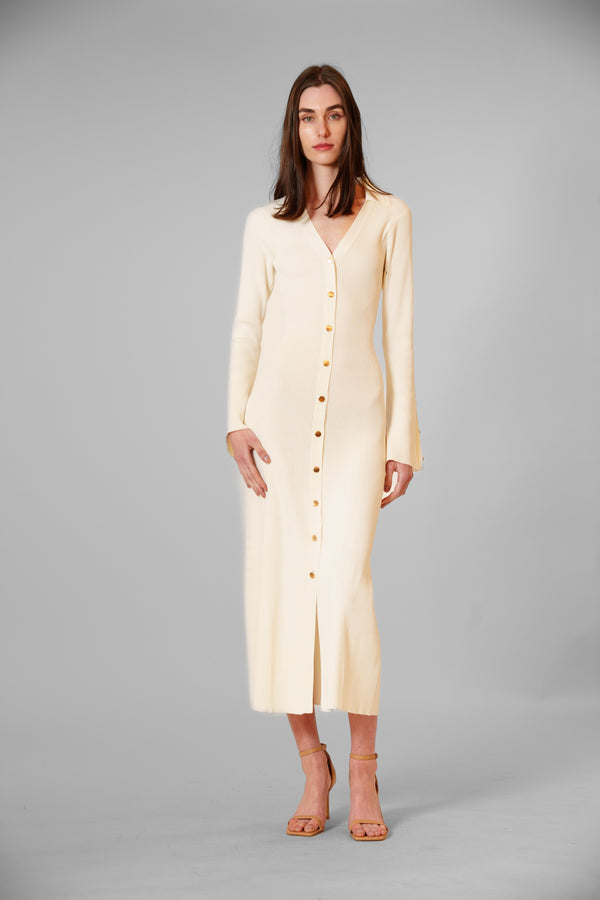 julia jordan SWEATER LONG SLEEVE COLLARED MIDI LENGTH CREAM