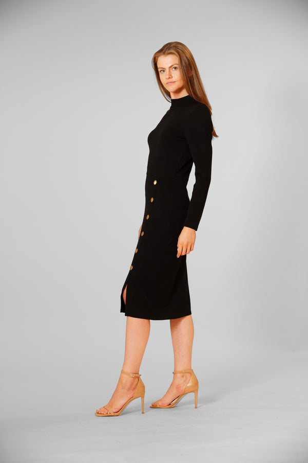 Julia Jordan SWEATER LONG SLEEVE MOCKNECK MIDI DRESS W SNAP DETAIL BLACK