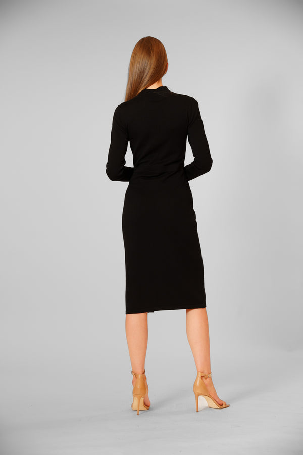 Julia Jordan SWEATER LONG SLEEVE MOCKNECK MIDI DRESS W SNAP DETAIL BLACK