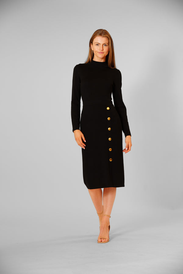 julia jordan SWEATER LONG SLEEVE MOCKNECK MIDI DRESS W SNAP DETAIL BLACK