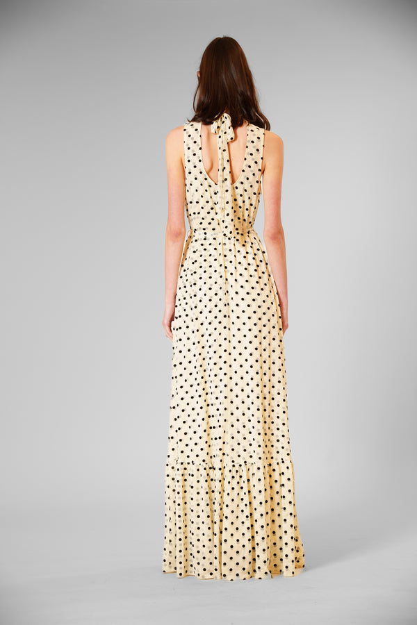 Julia Jordan TIE NECK POLKA DOT MESH/ OVERLAY DRESS W SASH IVORY