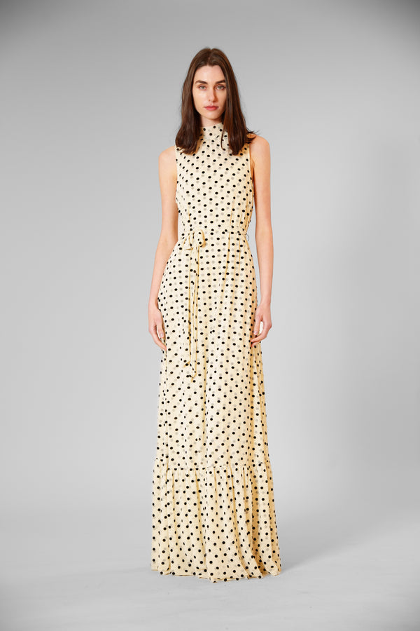 julia jordan TIE NECK POLKA DOT MESH/ OVERLAY DRESS W SASH IVORY