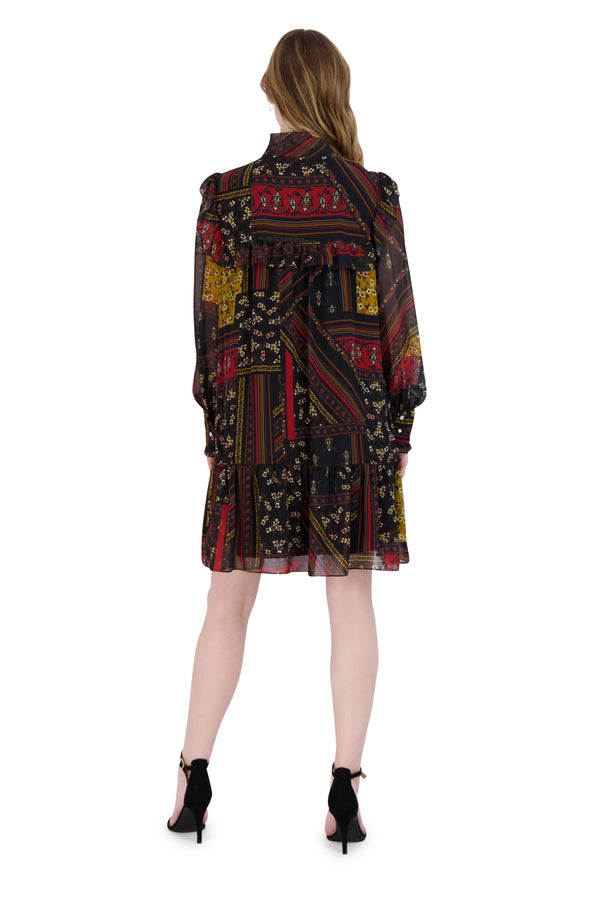 Julia Jordan Tie Neck Short Dress With Long Sleeves 2