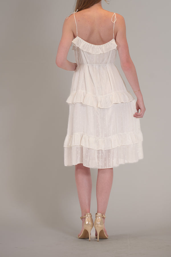 Julia Jordan TIE SHOULDER SLEEVLESS RUFFLE MIDI DRESS IVORY