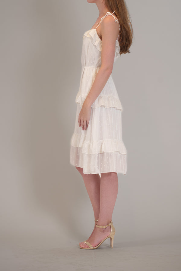 Julia Jordan TIE SHOULDER SLEEVLESS RUFFLE MIDI DRESS IVORY