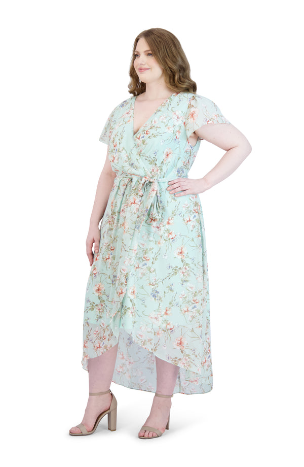 Julia Jordan Wrap Front Asymmetrical Dress Mint Multi