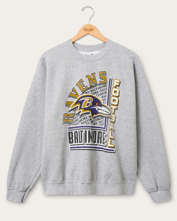 junk food clothing Baltimore Ravens Backfield Flea Market Crew Fleece Heather Grey
