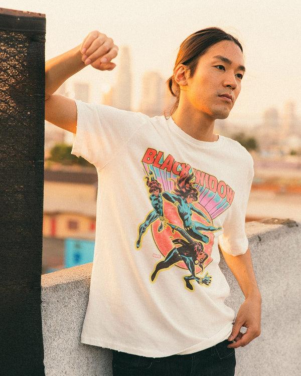 Junk Food Clothing Black Widow Poses Vintage Tee Vintage White