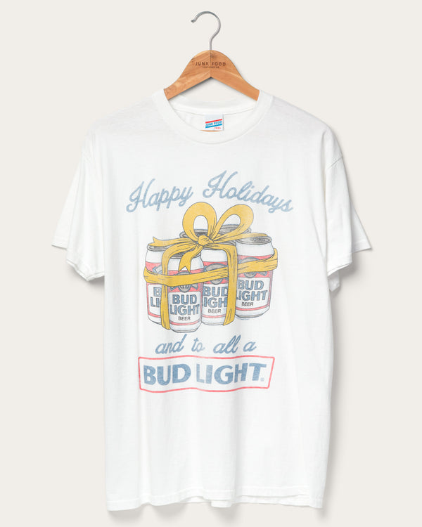 junk food clothing Bud Light Holidays Flea Market Tee White