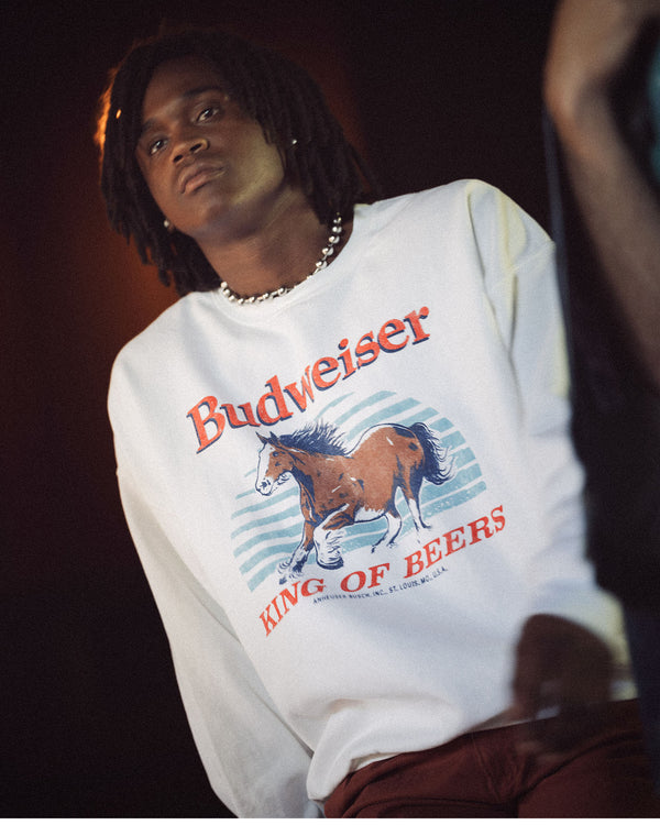 Junk Food Clothing Budweiser Clydesdale Flea Market Crew White