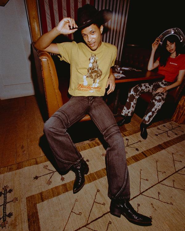 Junk Food Clothing Budweiser Clydesdale Pose Flea Market Tee Golden Olive