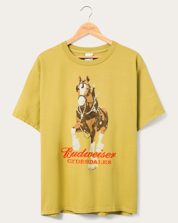 junk food clothing Budweiser Clydesdale Pose Flea Market Tee Golden Olive