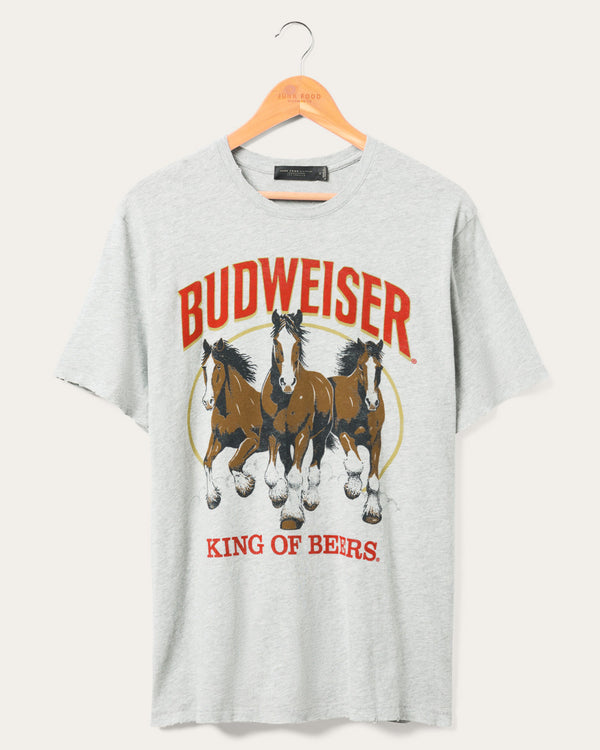 junk food clothing Budweiser Clydesdale Trio Vintage Tee Heather Grey