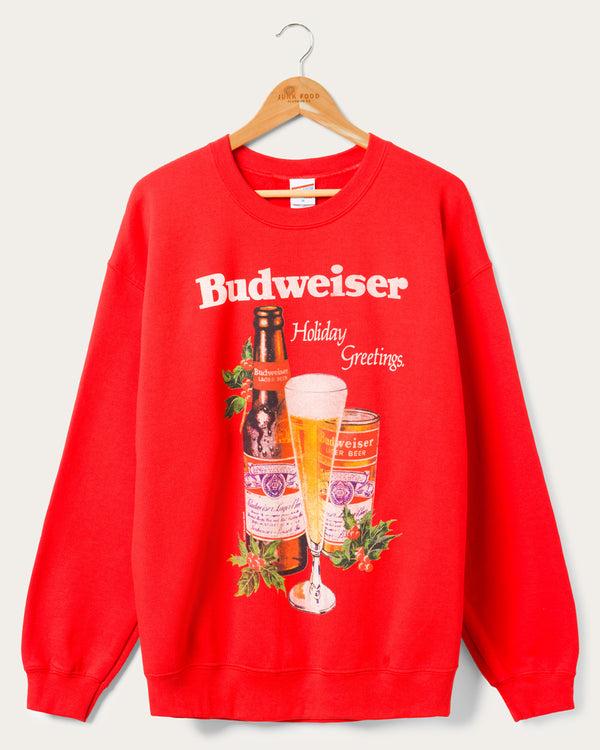 junk food clothing Budweiser Holiday Greetings Flea Market Fleece Red