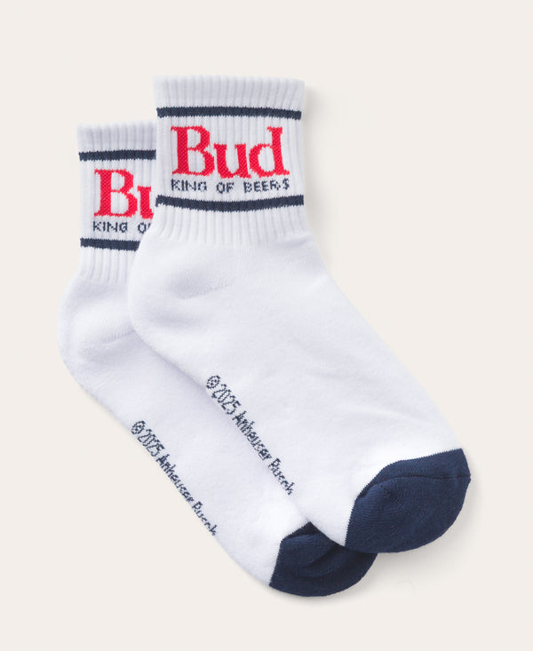 junk food clothing Budweiser King of Beer Ankle Socks White