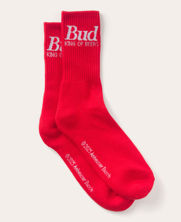 junk food clothing Budweiser King of Beer Crew Socks Red