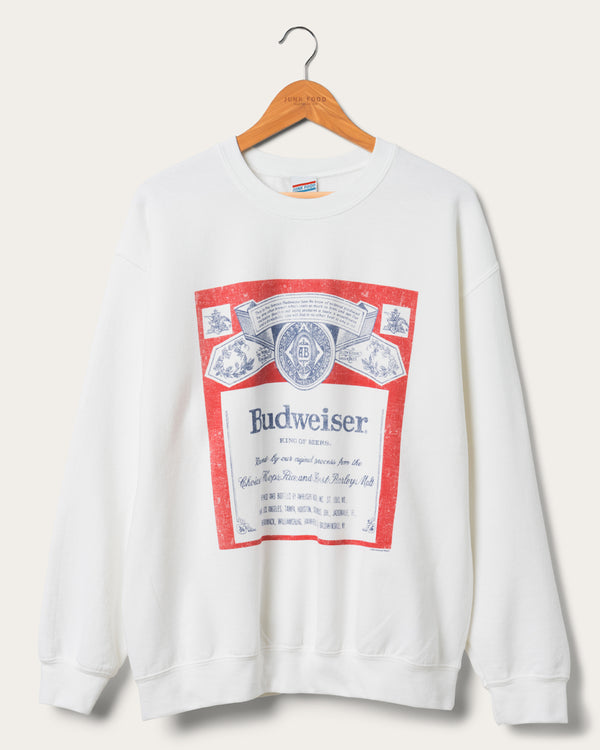 junk food clothing Budweiser Label Flea Market Fleece White