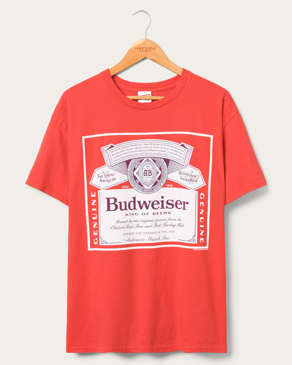 junk food clothing Budweiser Label King of Beers Flea Market Tee Red