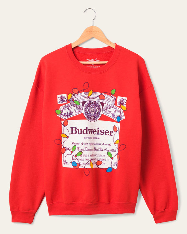 junk food clothing Budweiser Label Lights Flea Market Fleece Red