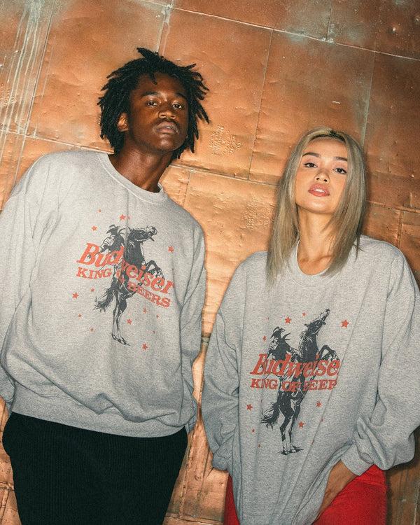 Junk Food Clothing Budweiser Rider Flea Market Fleece Heather Grey