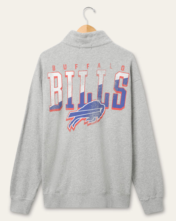 Junk Food Clothing Buffalo Bills Slant 1/4 Button Up Fleece Heather Grey