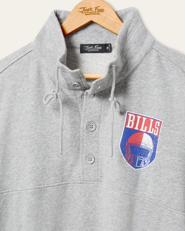 Junk Food Clothing Buffalo Bills Slant 1/4 Button Up Fleece Heather Grey
