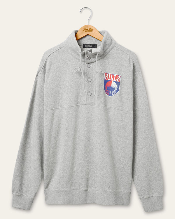 junk food clothing Buffalo Bills Slant 1/4 Button Up Fleece Heather Grey