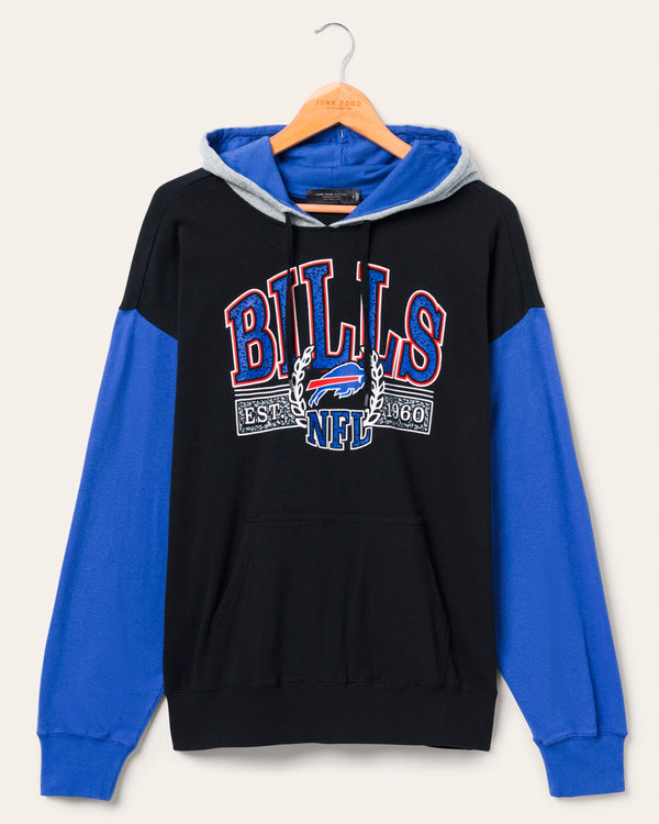 junk food clothing Buffalo Bills Tri Color Block Hoodie Midnight/Liberty/Heather Grey
