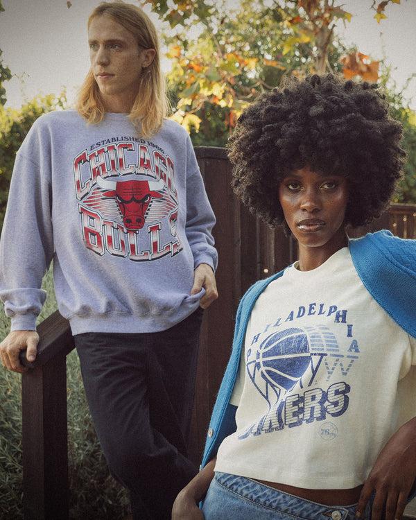 Junk Food Clothing Bulls Chrome Lines Crew Fleece Heather Grey