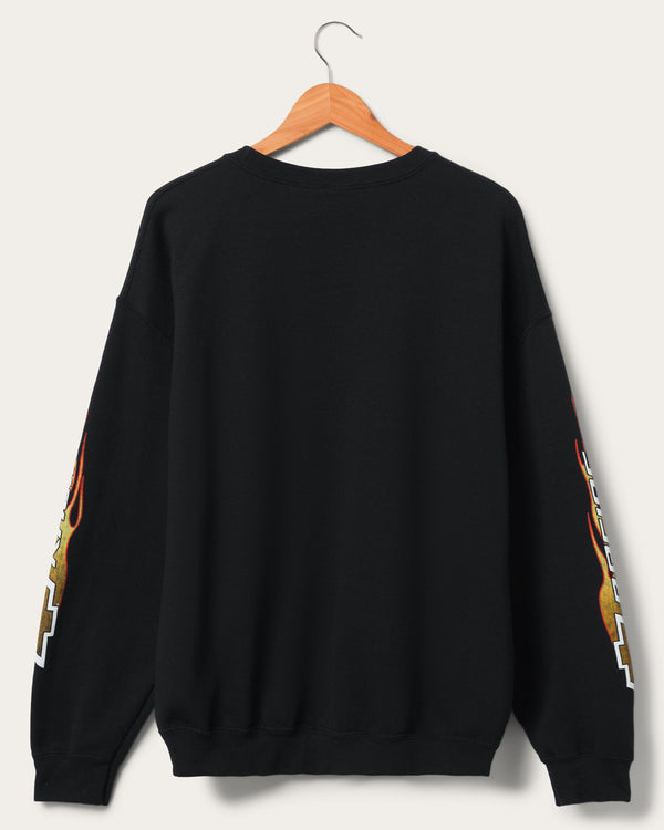 Junk Food Clothing Chevy Racing Flames Flea Market Crew Fleece Black