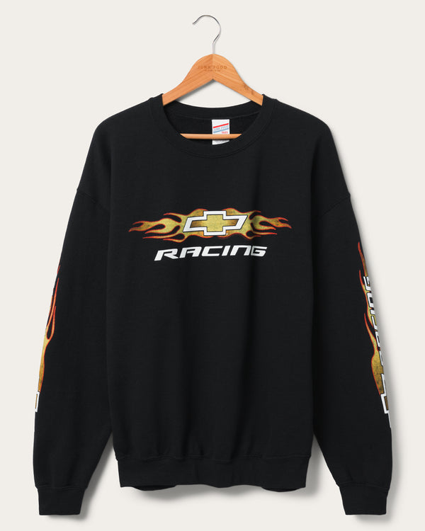 junk food clothing Chevy Racing Flames Flea Market Crew Fleece Black