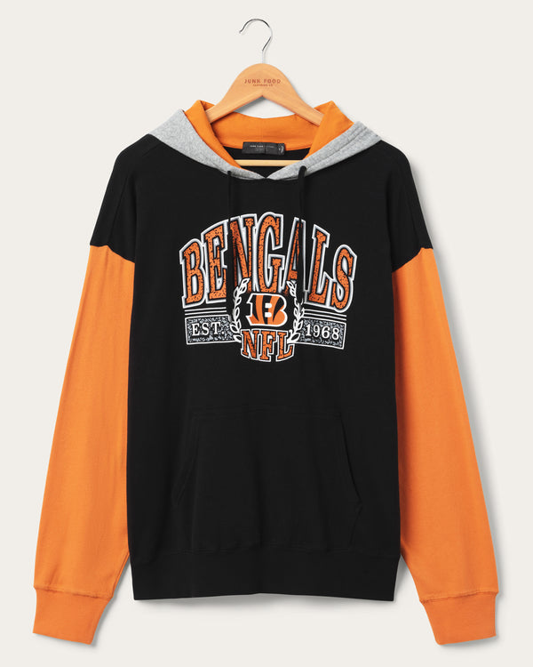 junk food clothing Cincinnati Bengals Tri Color Block Hoodie Midnight/Orange/Heather Grey