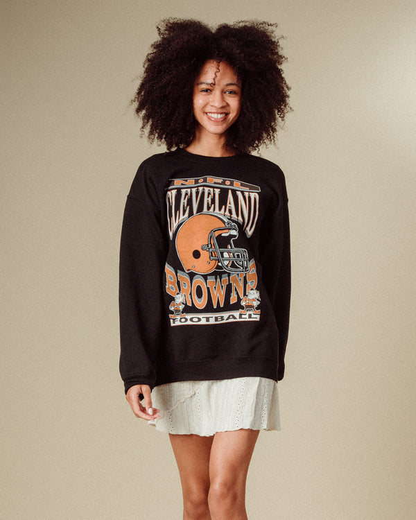Junk Food Clothing Cleveland Browns Helmet Flea Market Crew Fleece Black