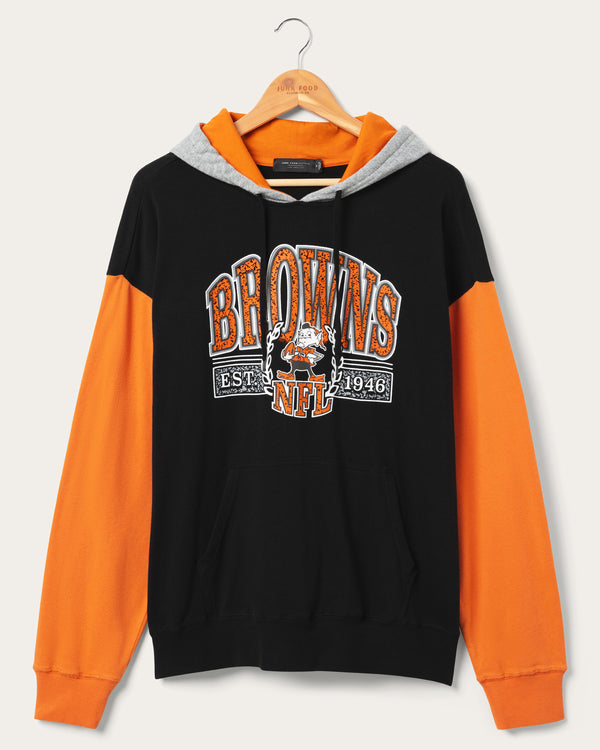 junk food clothing Cleveland Browns Tri Color Block Hoodie Midnight/Orange/Heather Grey